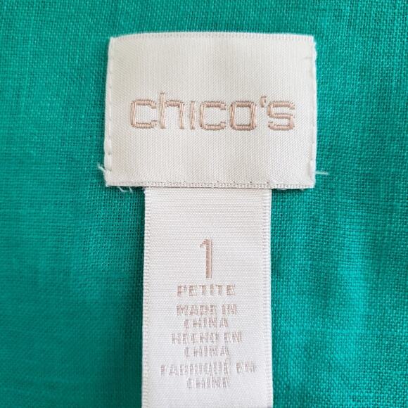 Chico's Green Sleeveless 100% Linen Button Front Blouse Medium Petite - Picture 10 of 11